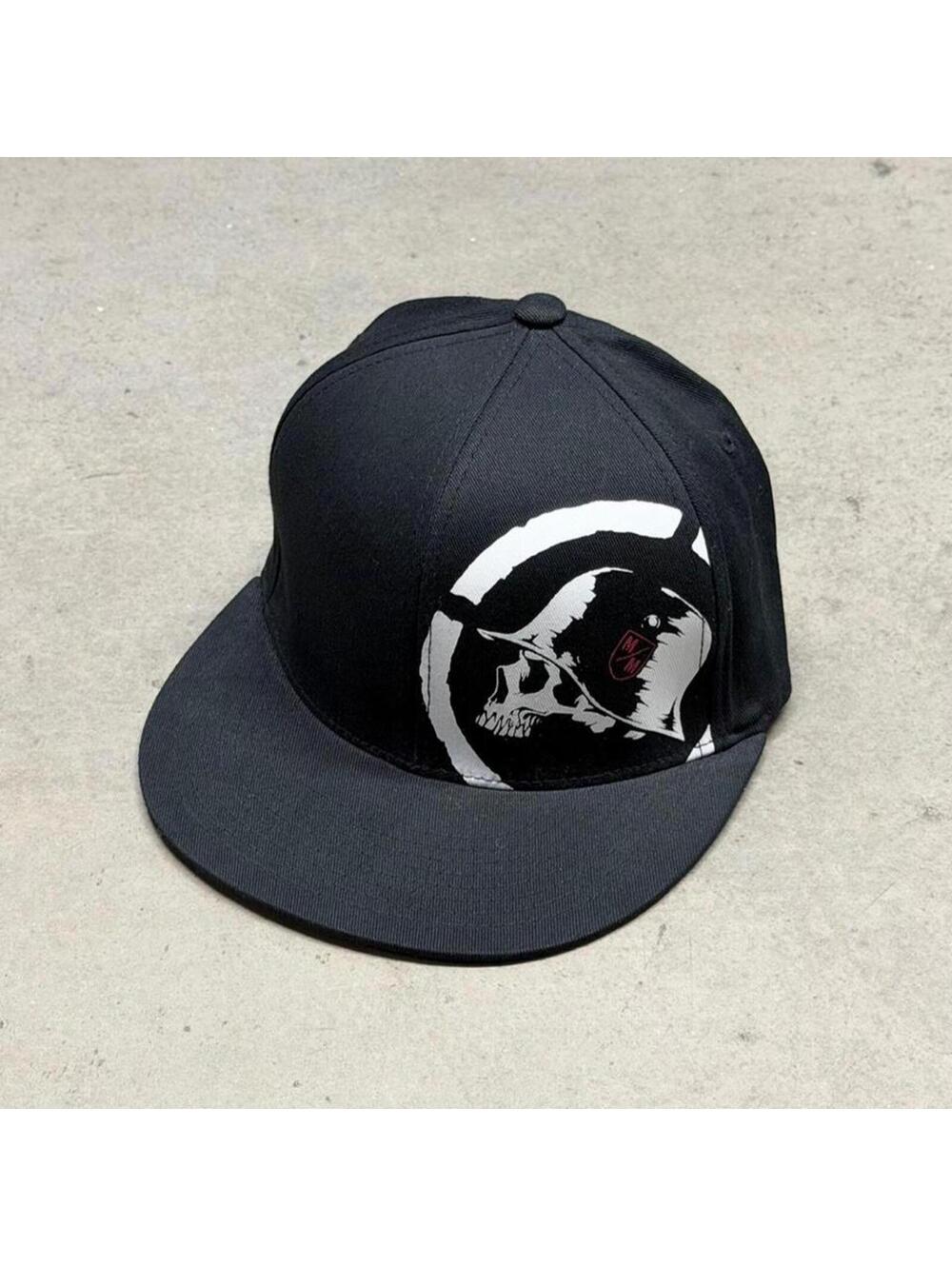Vintage Y2K Metal Mulisha FlexFit Flat Brim Hat Mens S-M Black Skull BMX Grunge